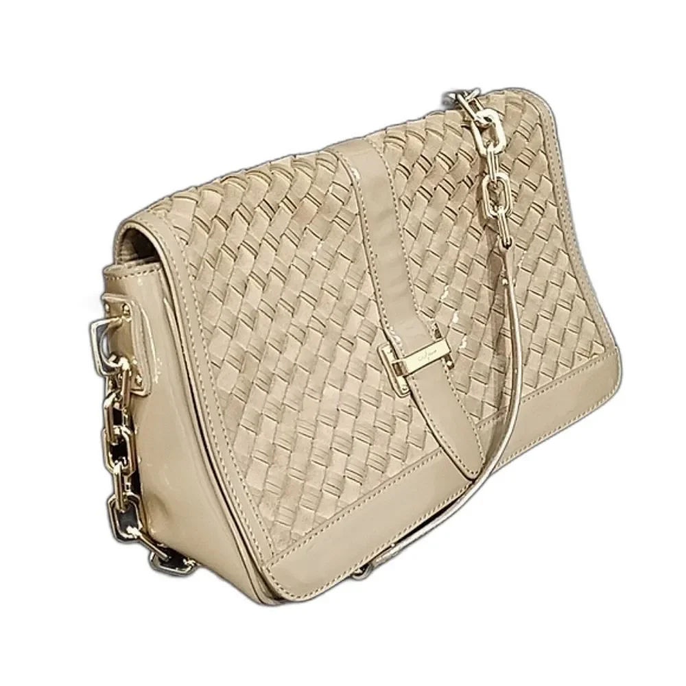 Cole Haan Patent Leather Nude Woven Heritage weave messenger flap Shoulder Bag